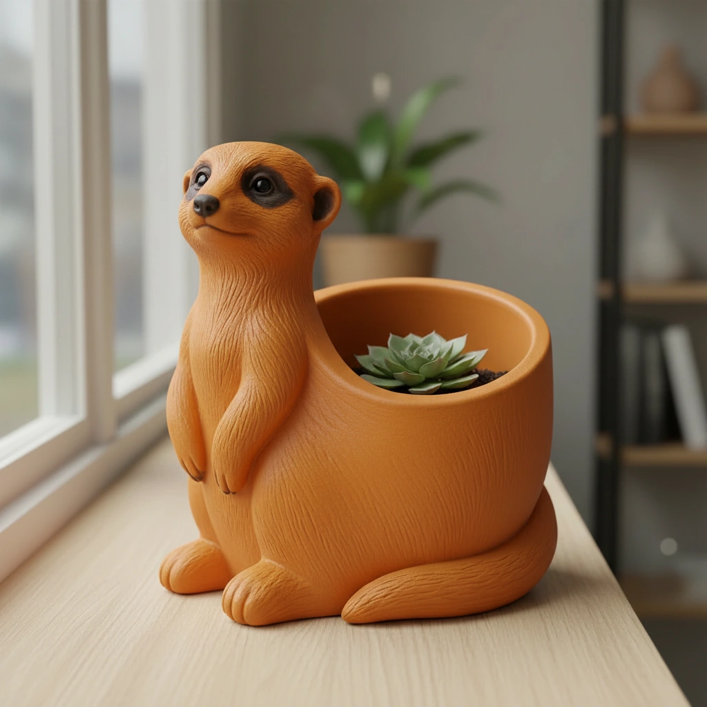 Ghiveci Decorativ Suport Plante Design Suricata Imprimat 3D - culoare Portocaliu, imprimare 3D Vibecraft