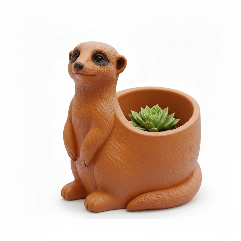 Ghiveci Decorativ Suport Plante Design Suricata Imprimat 3D - culoare Portocaliu, imprimare 3D Vibecraft