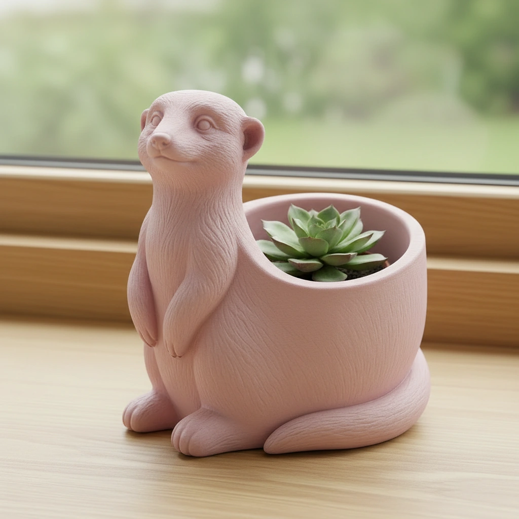 Ghiveci Decorativ Suport Plante Design Suricata Imprimat 3D - culoare Roz, imprimare 3D Vibecraft