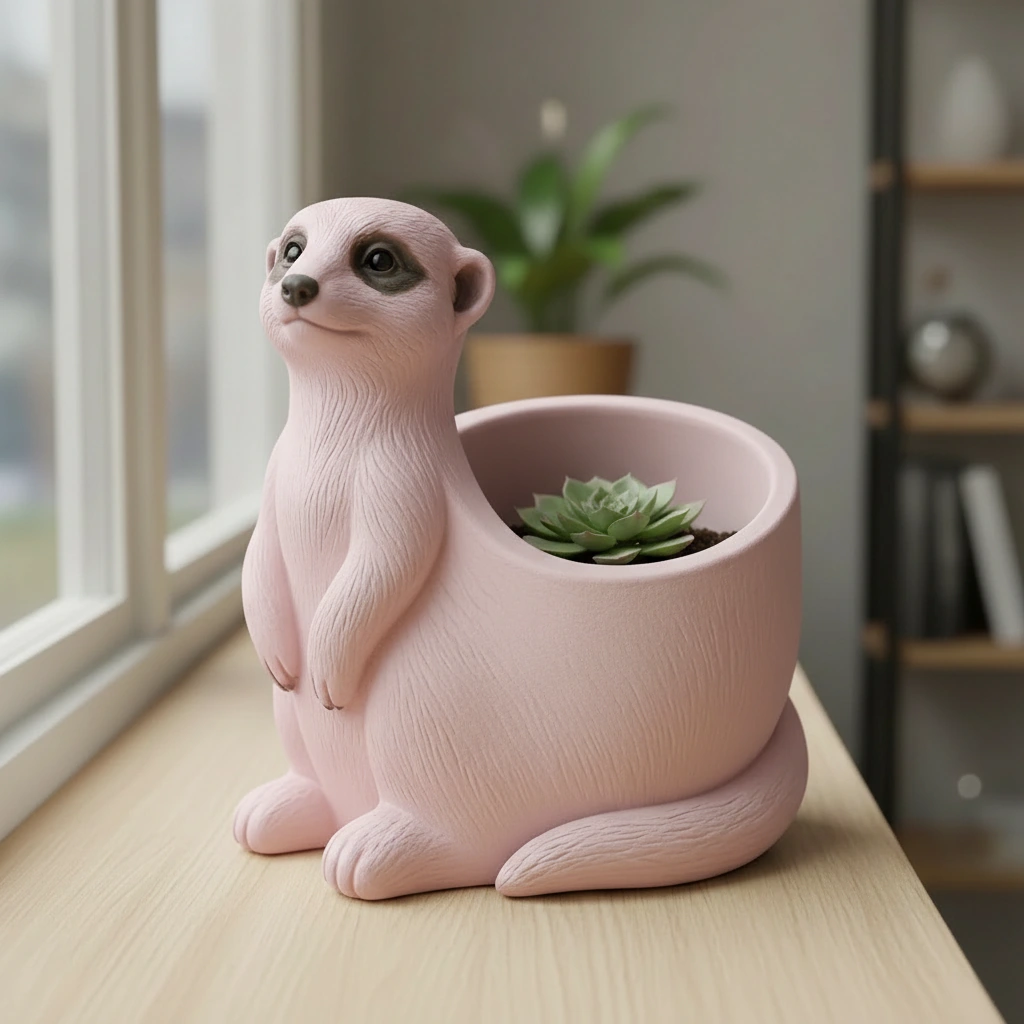 Ghiveci Decorativ Suport Plante Design Suricata Imprimat 3D - culoare Roz, imprimare 3D Vibecraft