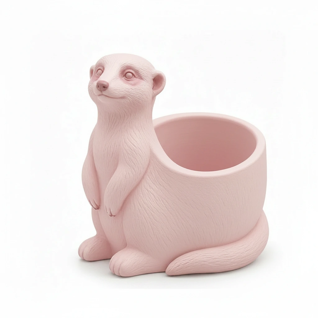 Ghiveci Decorativ Suport Plante Design Suricata Imprimat 3D - culoare Roz, imprimare 3D Vibecraft