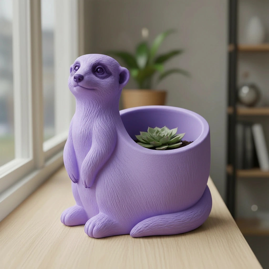 Ghiveci Decorativ Suport Plante Design Suricata Imprimat 3D - culoare Mov, imprimare 3D Vibecraft