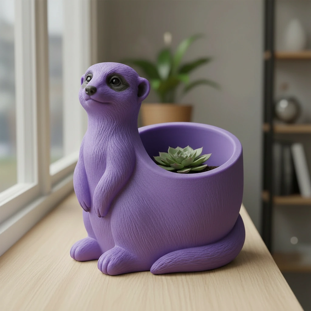 Ghiveci Decorativ Suport Plante Design Suricata Imprimat 3D - culoare Mov, imprimare 3D Vibecraft