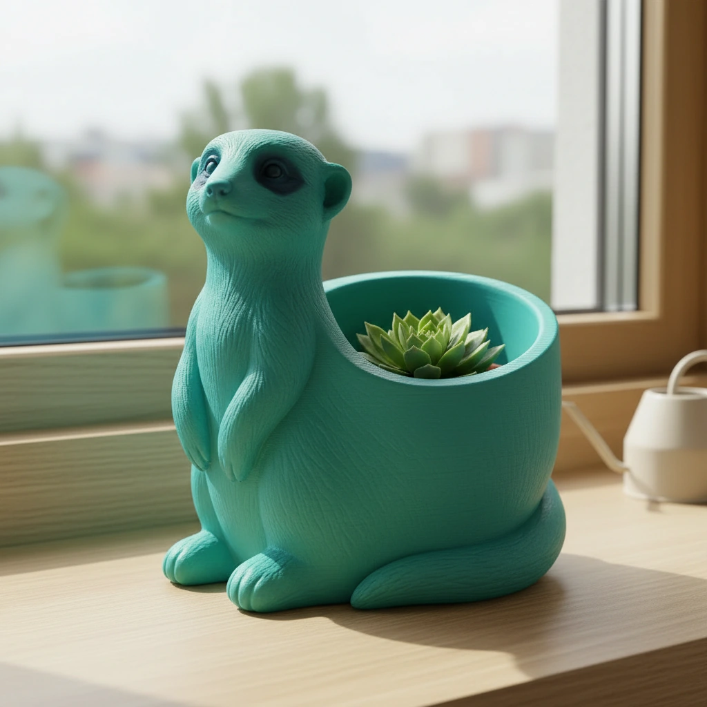 Ghiveci Decorativ Suport Plante Design Suricata Imprimat 3D - culoare Albastru verzui, imprimare 3D Vibecraft