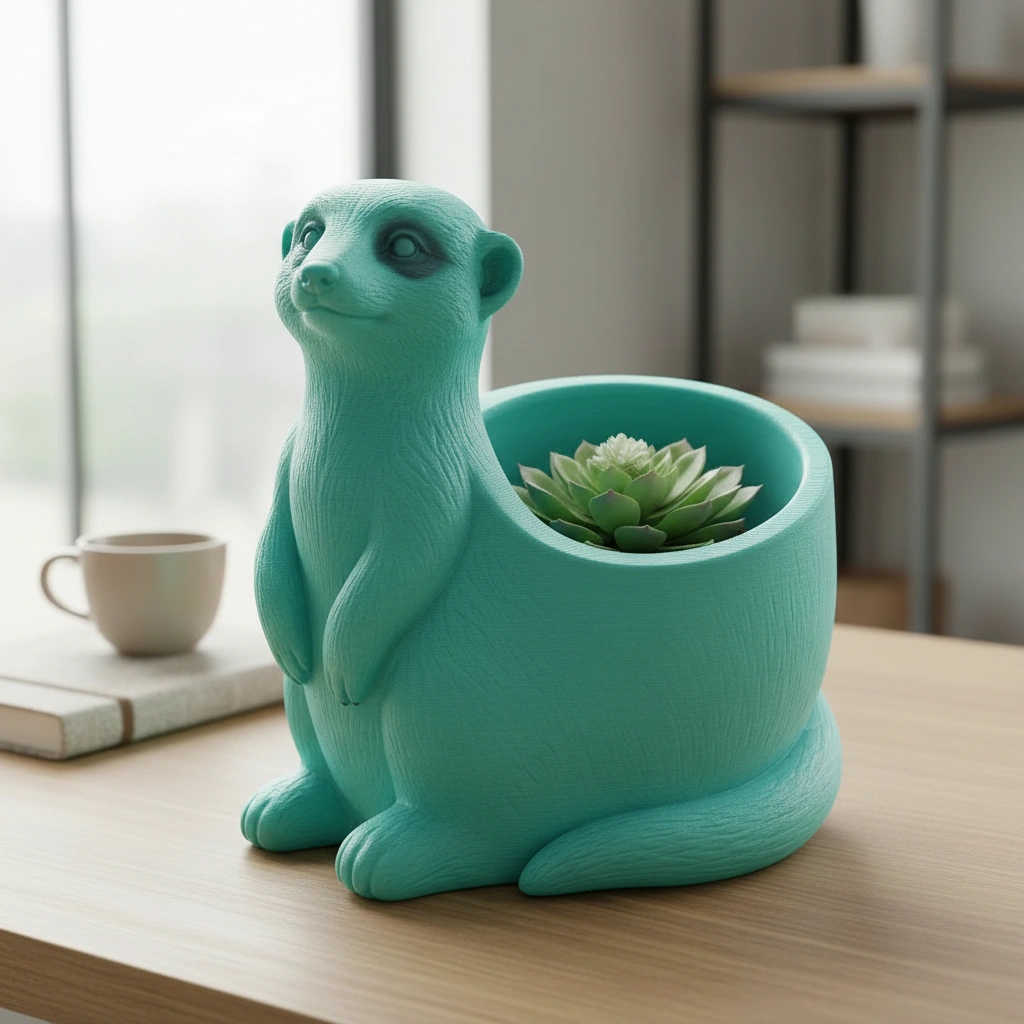 Ghiveci Decorativ Suport Plante Design Suricata Imprimat 3D - culoare Albastru verzui, imprimare 3D Vibecraft