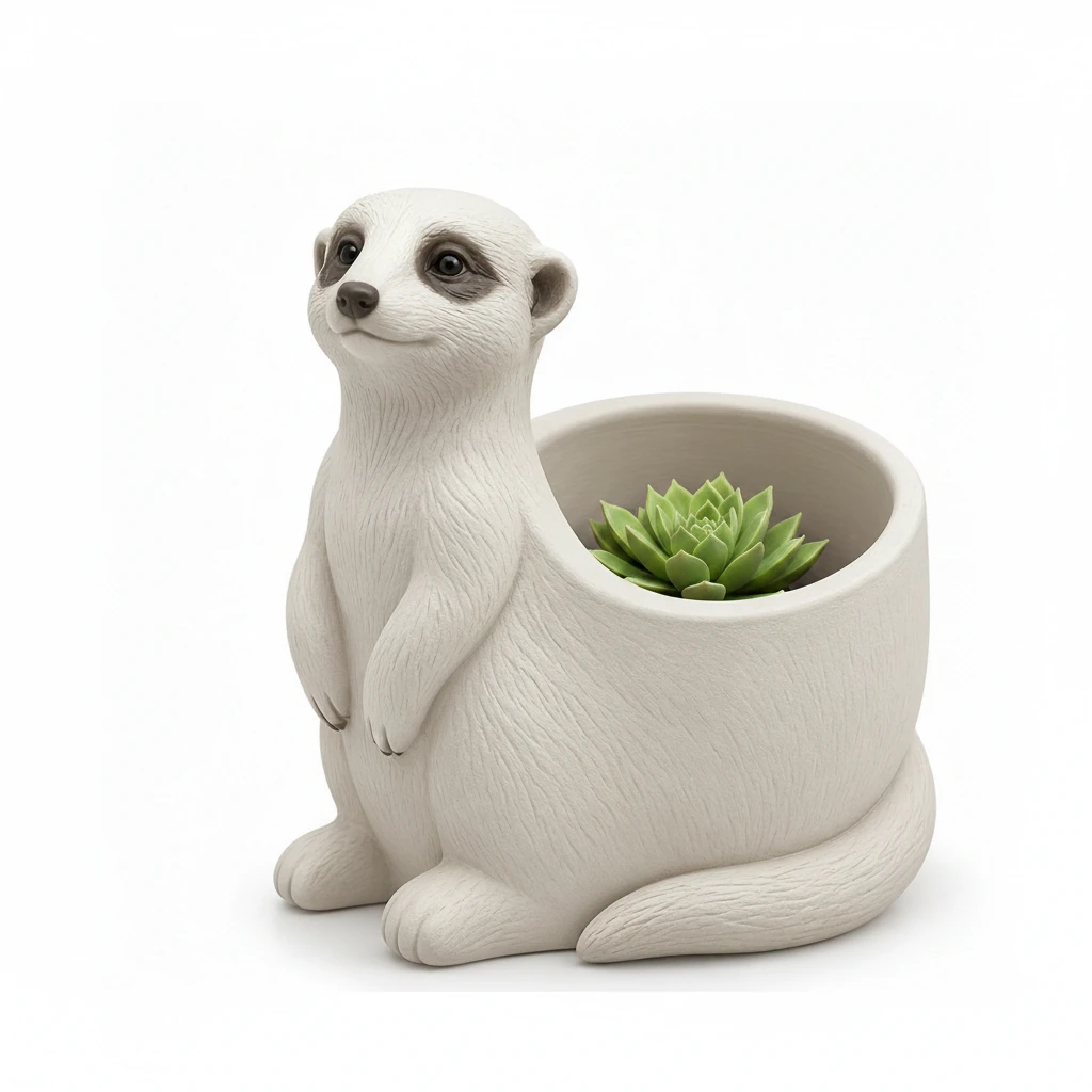 Ghiveci Decorativ Suport Plante Design Suricata Imprimat 3D - culoare Alb, produs imprimat 3D Vibecraft