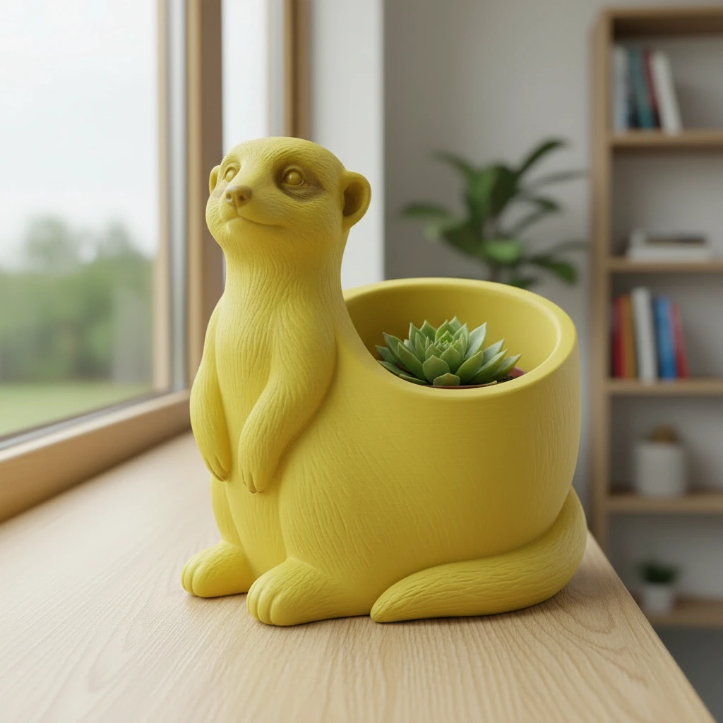 Ghiveci Decorativ Suport Plante Design Suricata Imprimat 3D - culoare Galben, imprimare 3D Vibecraft