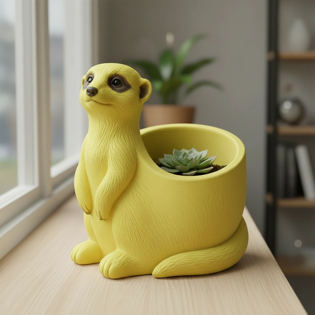 Ghiveci Decorativ Suport Plante Design Suricata Imprimat 3D - culoare Galben, imprimare 3D Vibecraft