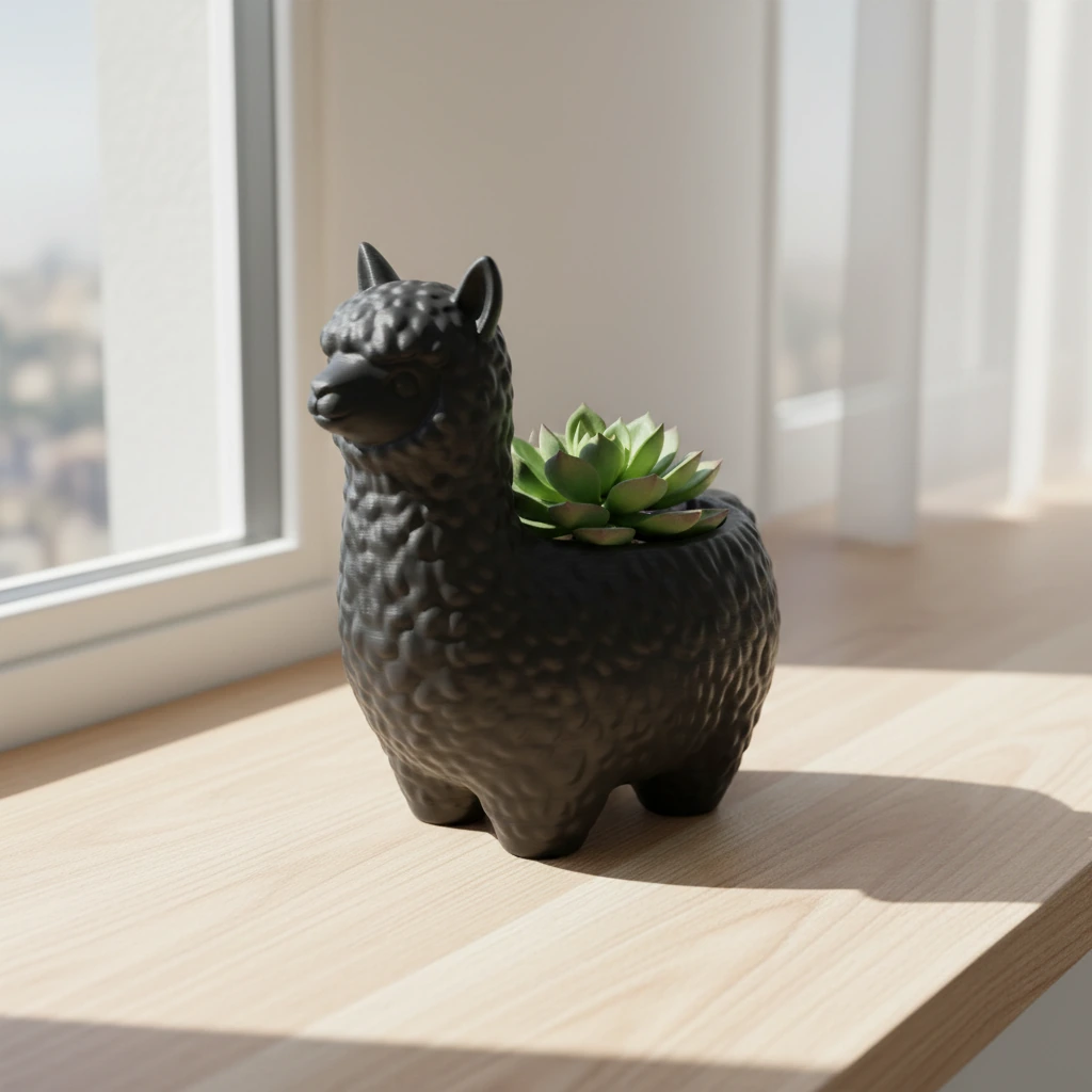 Mini Ghiveci Decorativ Alpaca Imprimat 3D pentru Plante Mici - culoare Negru, produs imprimat 3D Vibecraft