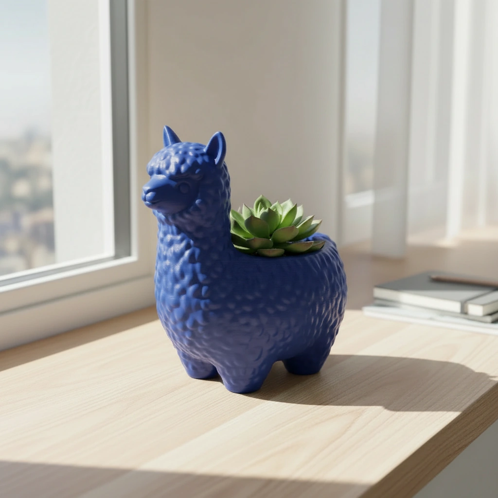Mini Ghiveci Decorativ Alpaca Imprimat 3D pentru Plante Mici - culoare Albastru, imprimare 3D Vibecraft