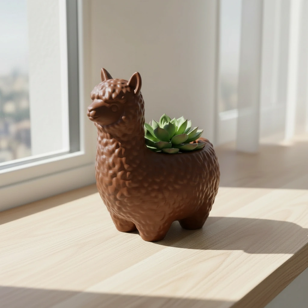 Mini Ghiveci Decorativ Alpaca Imprimat 3D pentru Plante Mici - culoare Maro, imprimare 3D Vibecraft