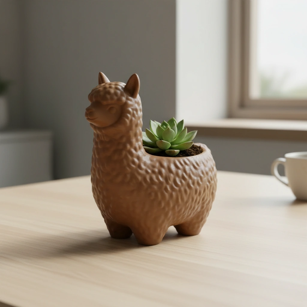 Mini Ghiveci Decorativ Alpaca Imprimat 3D pentru Plante Mici - culoare Maro, imprimare 3D Vibecraft