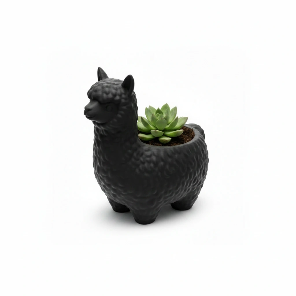 Mini Ghiveci Decorativ Alpaca Imprimat 3D pentru Plante Mici - Negru compozit mat, imprimare 3D Vibecraft
