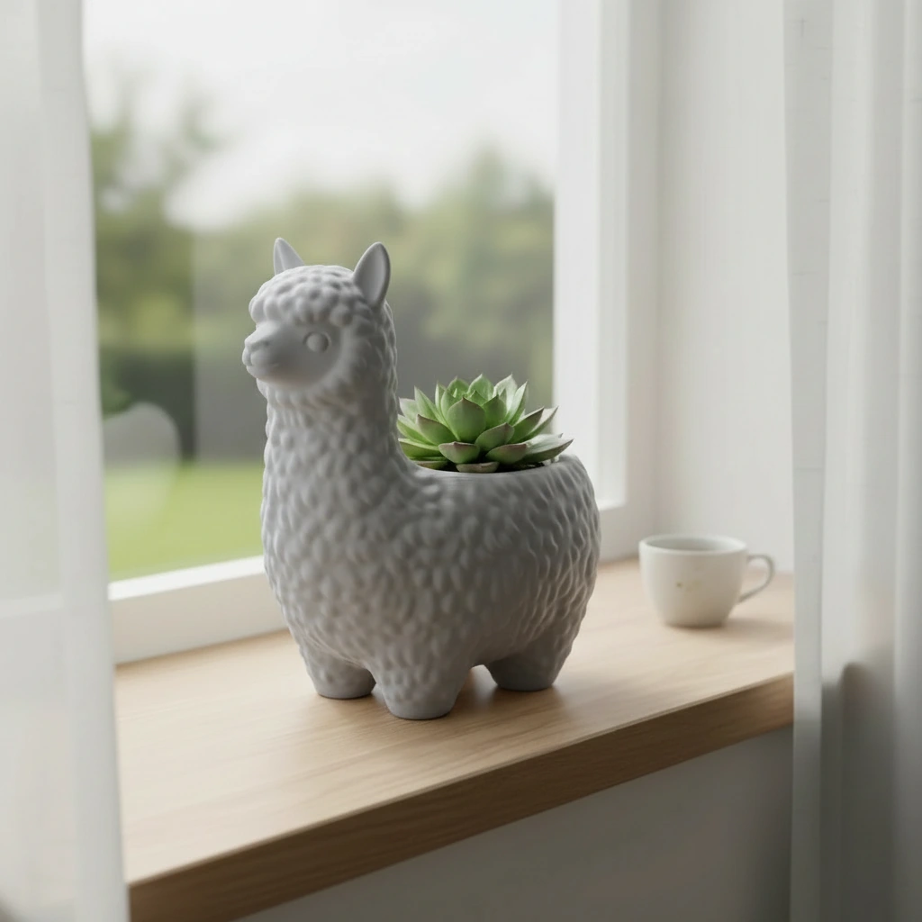 Mini Ghiveci Decorativ Alpaca Imprimat 3D pentru Plante Mici - culoare Gri, imprimare 3D Vibecraft