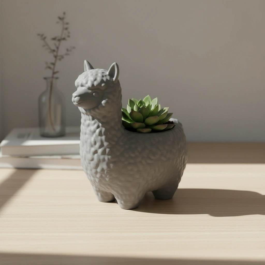 Mini Ghiveci Decorativ Alpaca Imprimat 3D pentru Plante Mici - culoare Gri, imprimare 3D Vibecraft