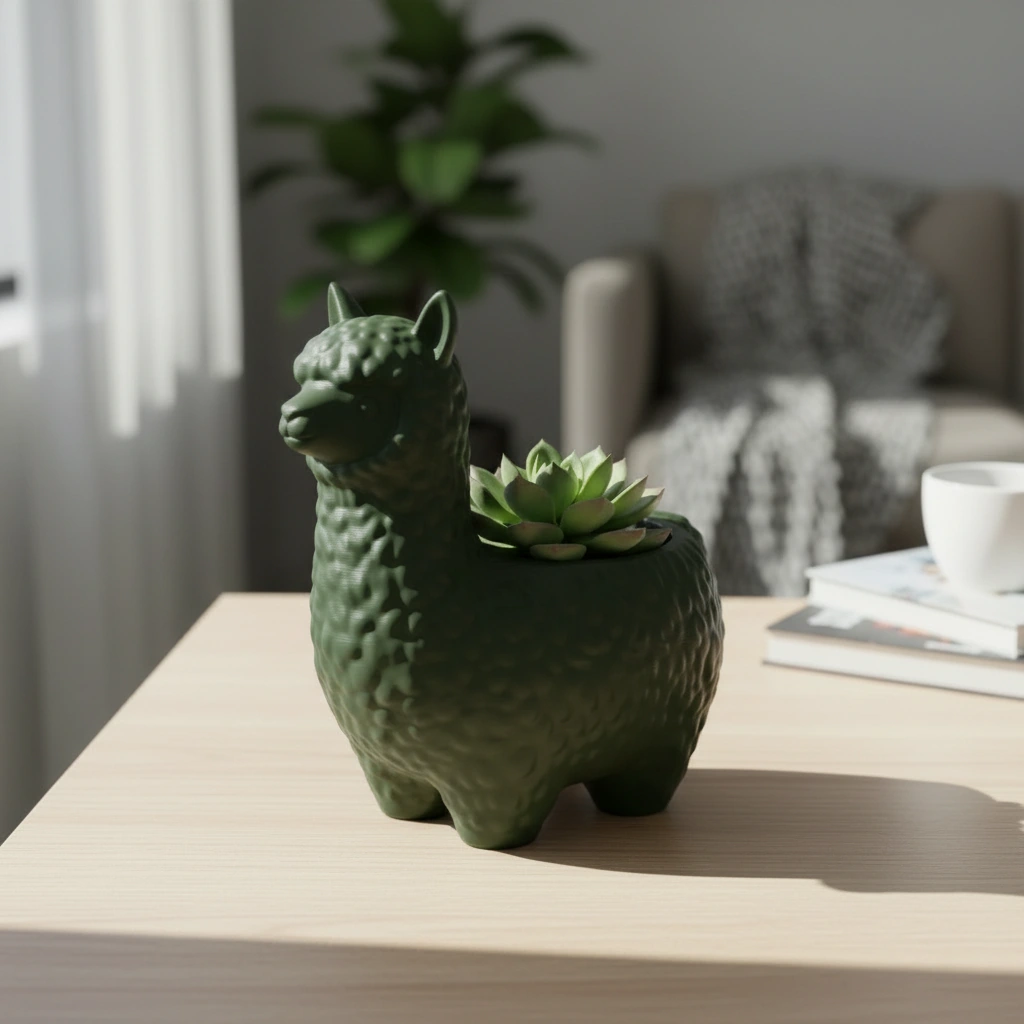 Mini Ghiveci Decorativ Alpaca Imprimat 3D pentru Plante Mici - culoare Verde, imprimare 3D Vibecraft