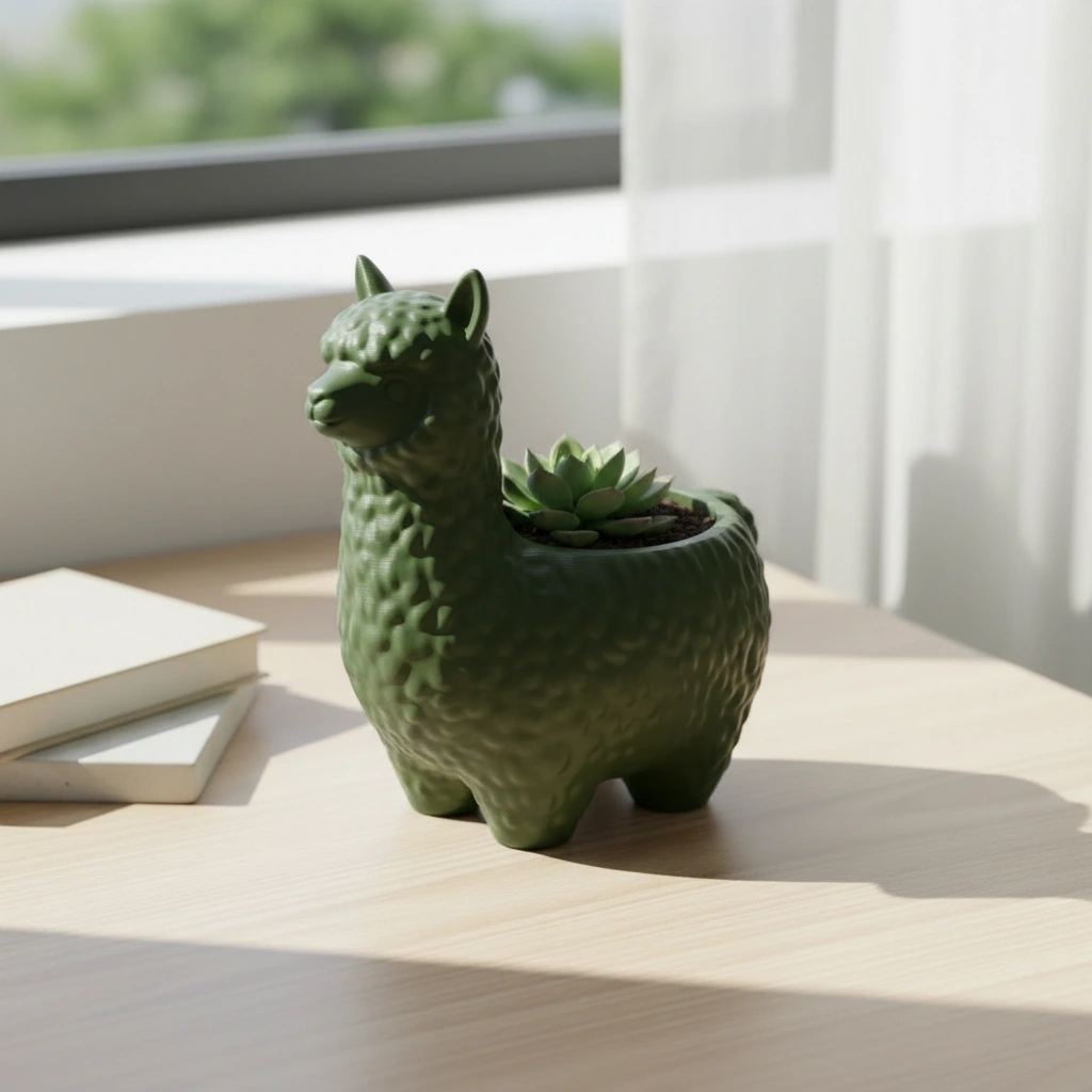 Mini Ghiveci Decorativ Alpaca Imprimat 3D pentru Plante Mici - culoare Verde, imprimare 3D Vibecraft