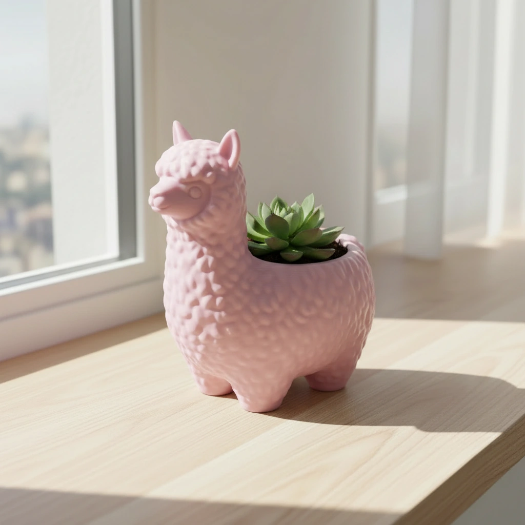 Mini Ghiveci Decorativ Alpaca Imprimat 3D pentru Plante Mici - culoare Roz, imprimare 3D Vibecraft