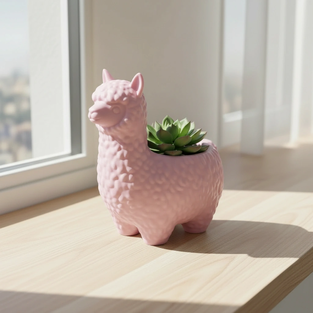 Mini Ghiveci Decorativ Alpaca Imprimat 3D pentru Plante Mici - culoare Roz, imprimare 3D Vibecraft