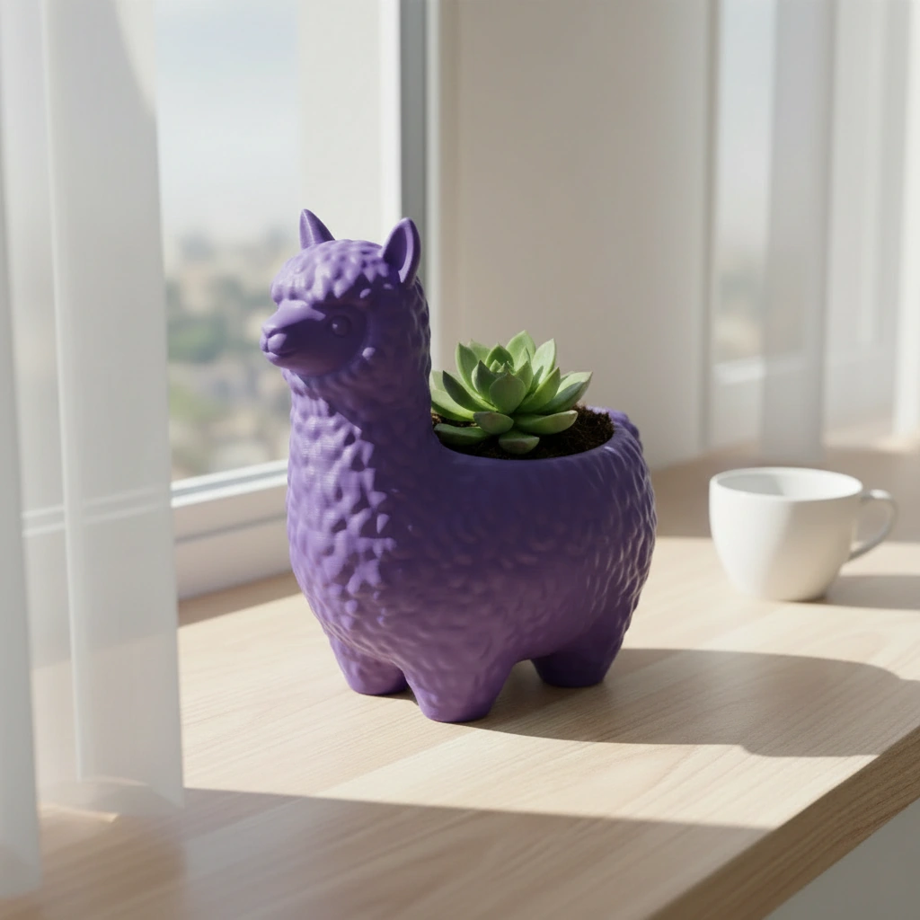 Mini Ghiveci Decorativ Alpaca Imprimat 3D pentru Plante Mici - culoare Mov, imprimare 3D Vibecraft