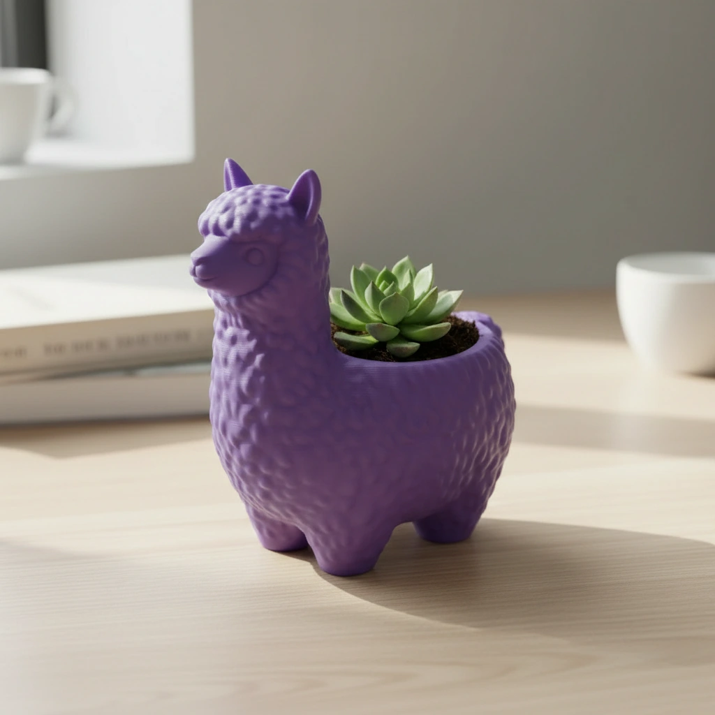 Mini Ghiveci Decorativ Alpaca Imprimat 3D pentru Plante Mici - culoare Mov, imprimare 3D Vibecraft