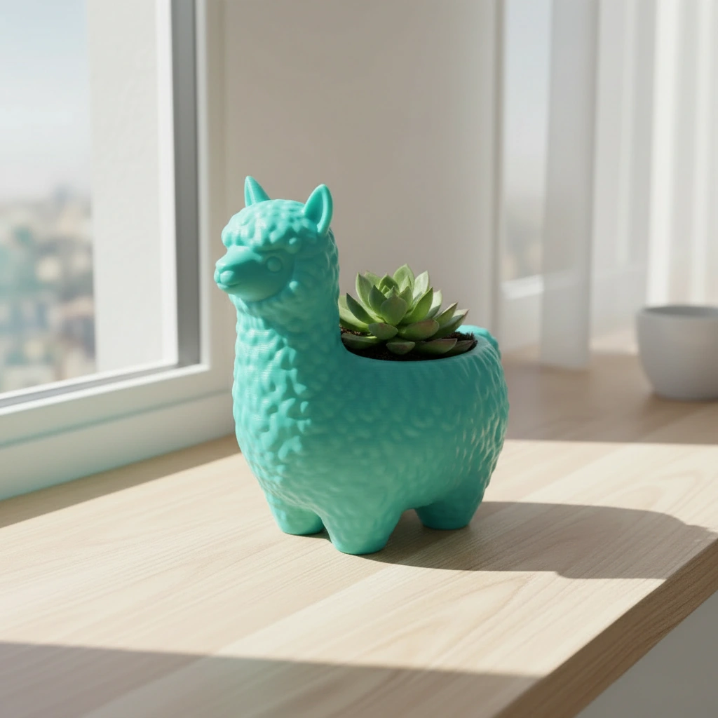 Mini Ghiveci Decorativ Alpaca Imprimat 3D pentru Plante Mici - culoare Albastru verzui, imprimare 3D Vibecraft