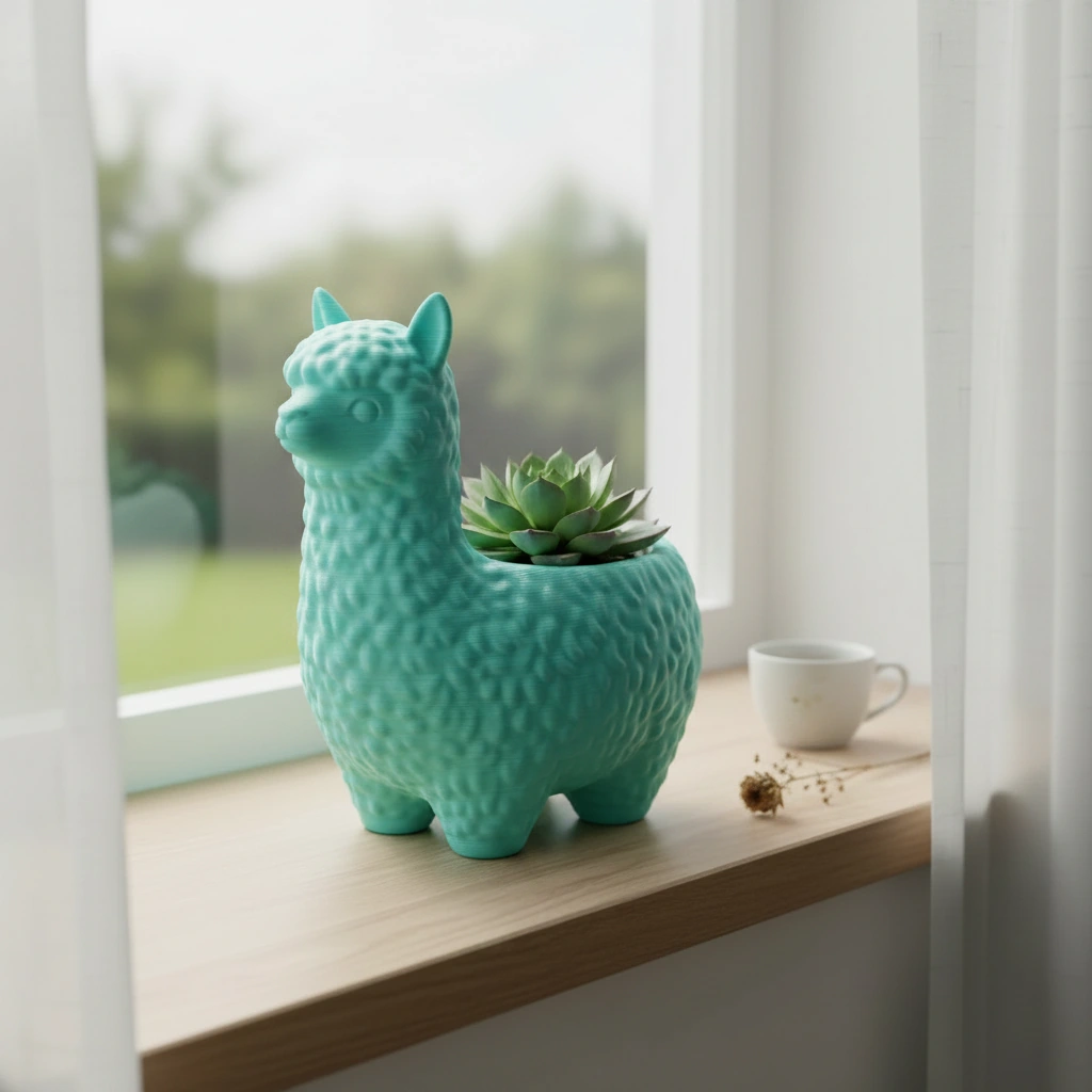 Mini Ghiveci Decorativ Alpaca Imprimat 3D pentru Plante Mici - culoare Albastru verzui, imprimare 3D Vibecraft