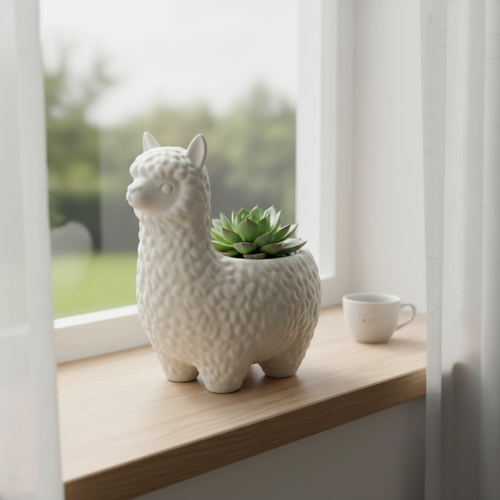 Mini Ghiveci Decorativ Alpaca Imprimat 3D pentru Plante Mici - culoare Alb, produs imprimat 3D Vibecraft
