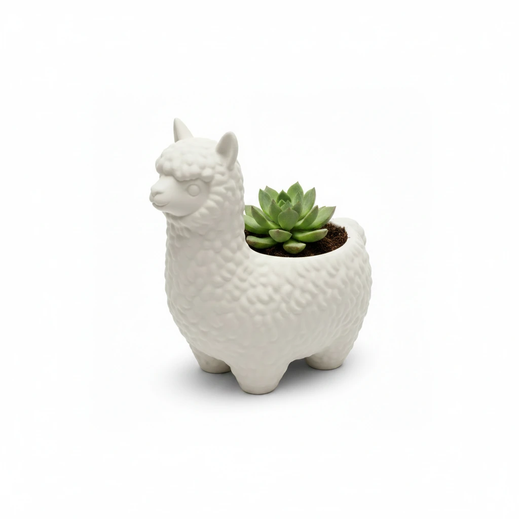 Mini Ghiveci Decorativ Alpaca Imprimat 3D pentru Plante Mici - culoare Alb, produs imprimat 3D Vibecraft
