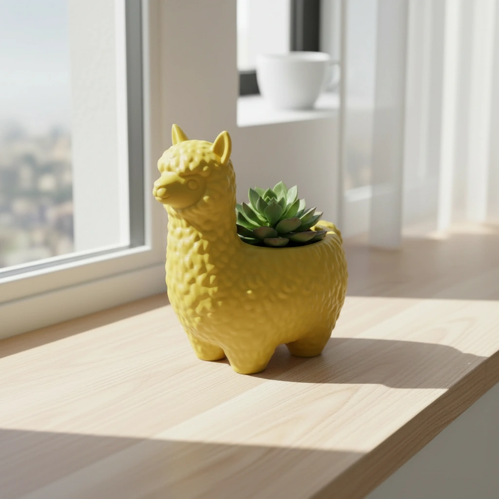 Mini Ghiveci Decorativ Alpaca Imprimat 3D pentru Plante Mici - culoare Galben, imprimare 3D Vibecraft