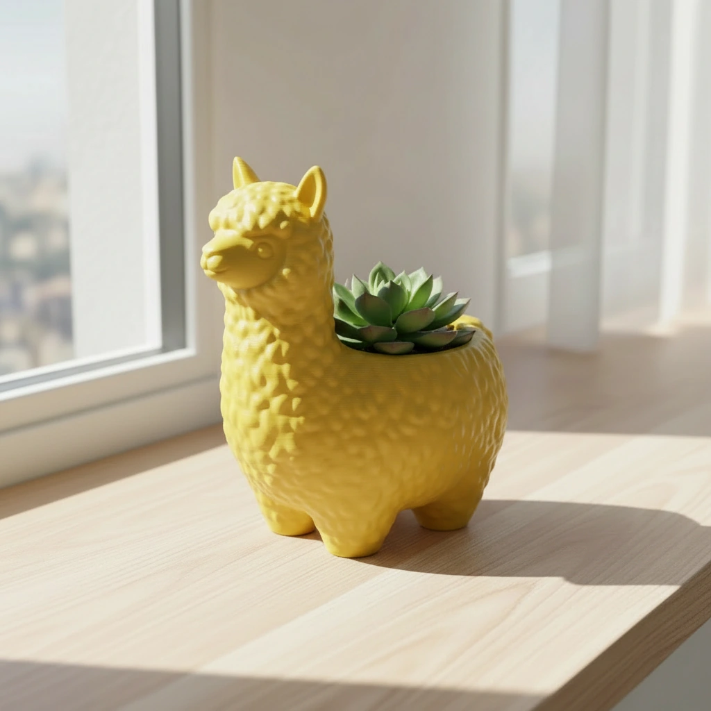Mini Ghiveci Decorativ Alpaca Imprimat 3D pentru Plante Mici - culoare Galben, imprimare 3D Vibecraft