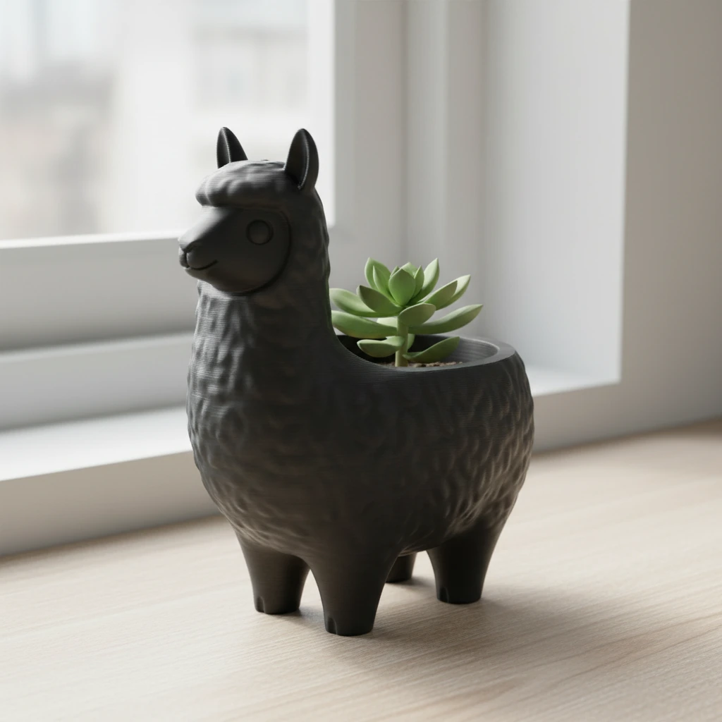 Mini Ghiveci Decorativ Animalut Lama pentru Plante Mici Imprimat 3D - culoare Negru, produs imprimat 3D Vibecraft