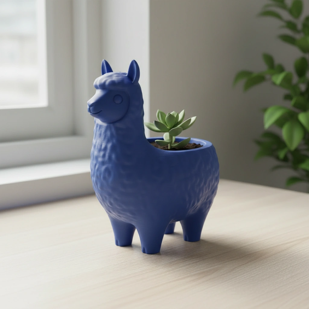 Mini Ghiveci Decorativ Animalut Lama pentru Plante Mici Imprimat 3D - culoare Albastru, imprimare 3D Vibecraft