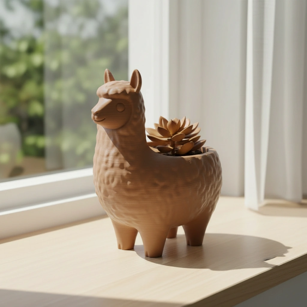 Mini Ghiveci Decorativ Animalut Lama pentru Plante Mici Imprimat 3D - culoare Maro, imprimare 3D Vibecraft