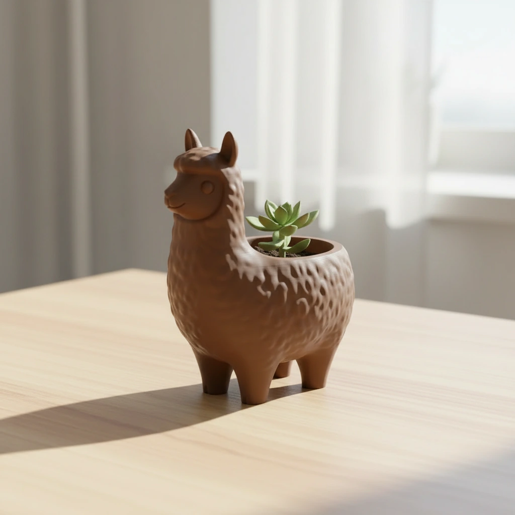 Mini Ghiveci Decorativ Animalut Lama pentru Plante Mici Imprimat 3D - culoare Maro, imprimare 3D Vibecraft