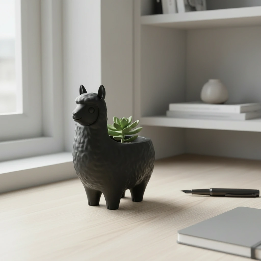 Mini Ghiveci Decorativ Animalut Lama pentru Plante Mici Imprimat 3D - Negru compozit mat, imprimare 3D Vibecraft
