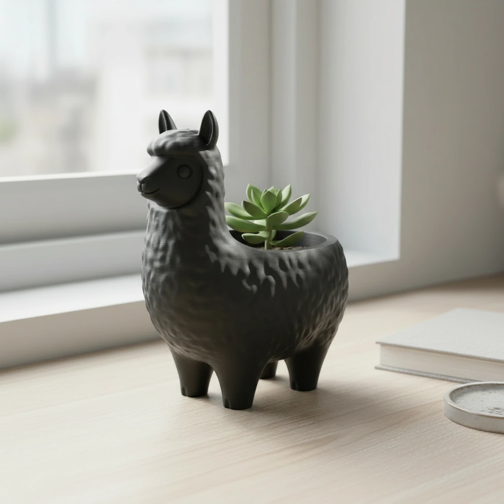 Mini Ghiveci Decorativ Animalut Lama pentru Plante Mici Imprimat 3D - Negru compozit mat, imprimare 3D Vibecraft