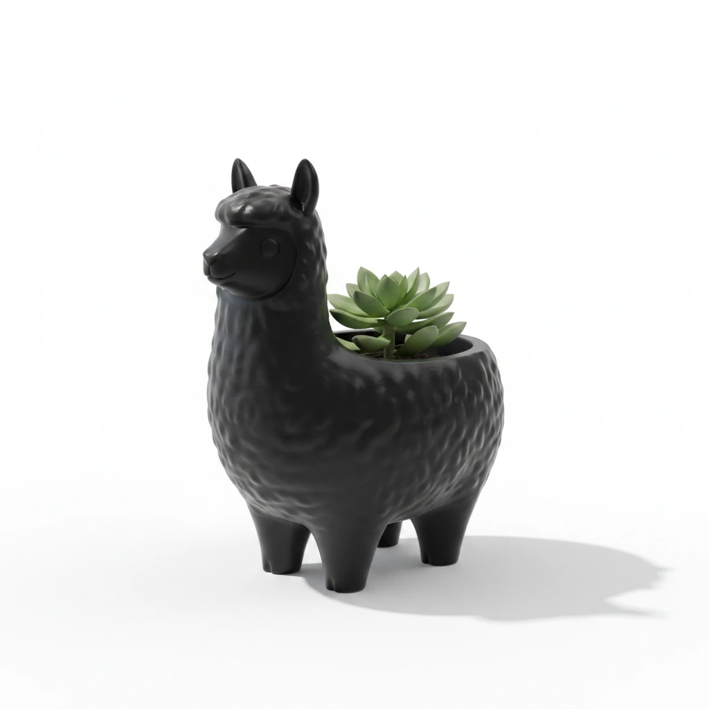 Mini Ghiveci Decorativ Animalut Lama pentru Plante Mici Imprimat 3D - Negru compozit mat, imprimare 3D Vibecraft