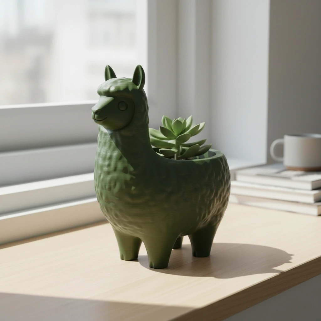 Mini Ghiveci Decorativ Animalut Lama pentru Plante Mici Imprimat 3D - Olive green compozit mat, imprimare 3D Vibecraft