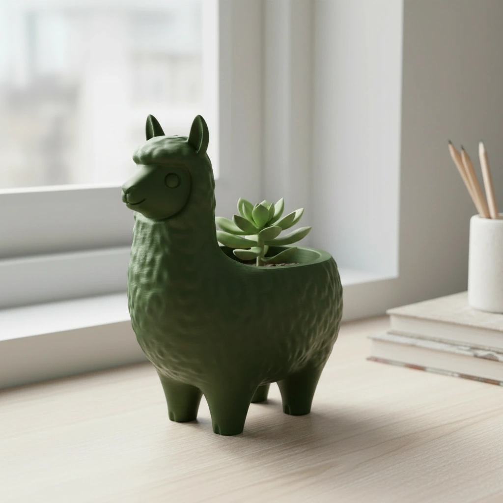 Mini Ghiveci Decorativ Animalut Lama pentru Plante Mici Imprimat 3D - Olive green compozit mat, imprimare 3D Vibecraft