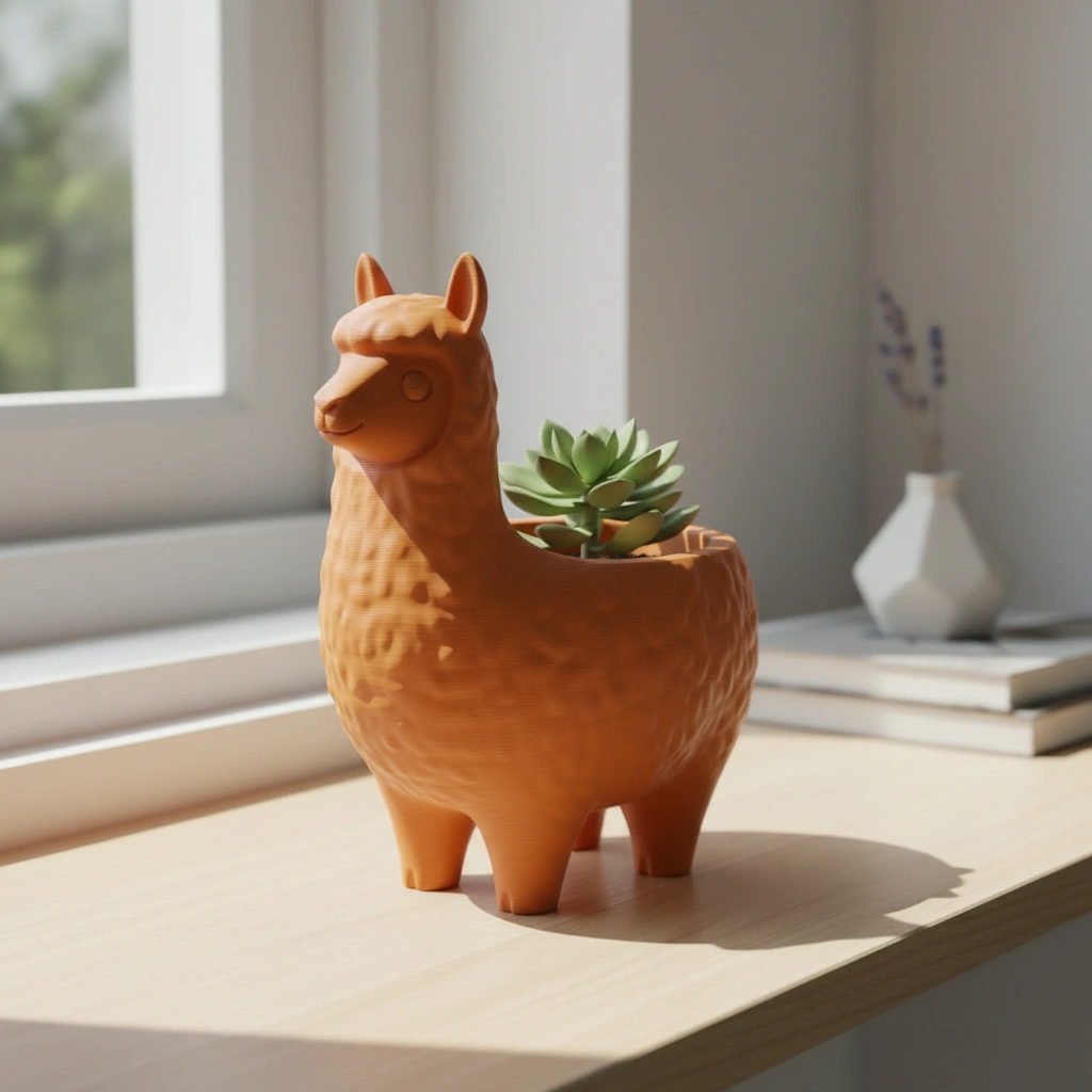 Mini Ghiveci Decorativ Animalut Lama pentru Plante Mici Imprimat 3D - Orange compozit mat, imprimare 3D Vibecraft