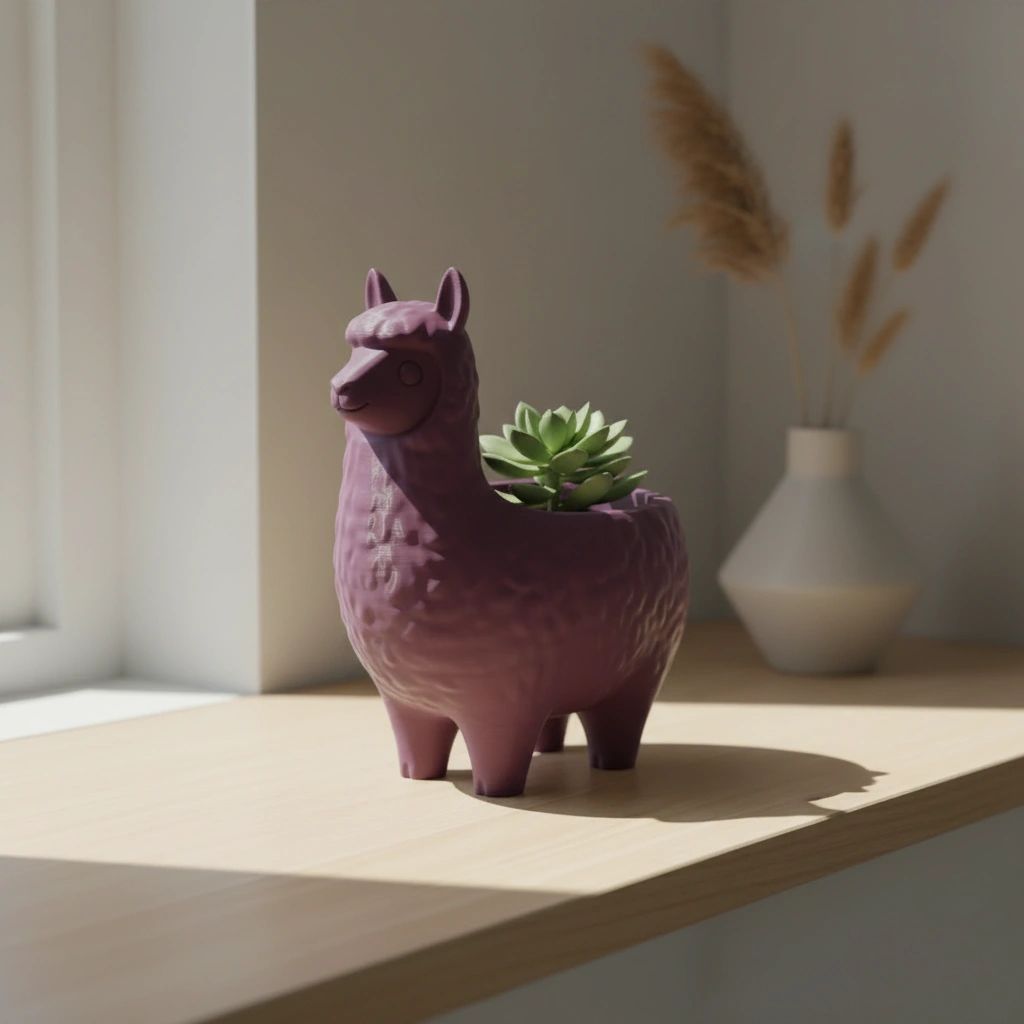 Mini Ghiveci Decorativ Animalut Lama pentru Plante Mici Imprimat 3D - Purple red compozit mat, imprimare 3D Vibecraft