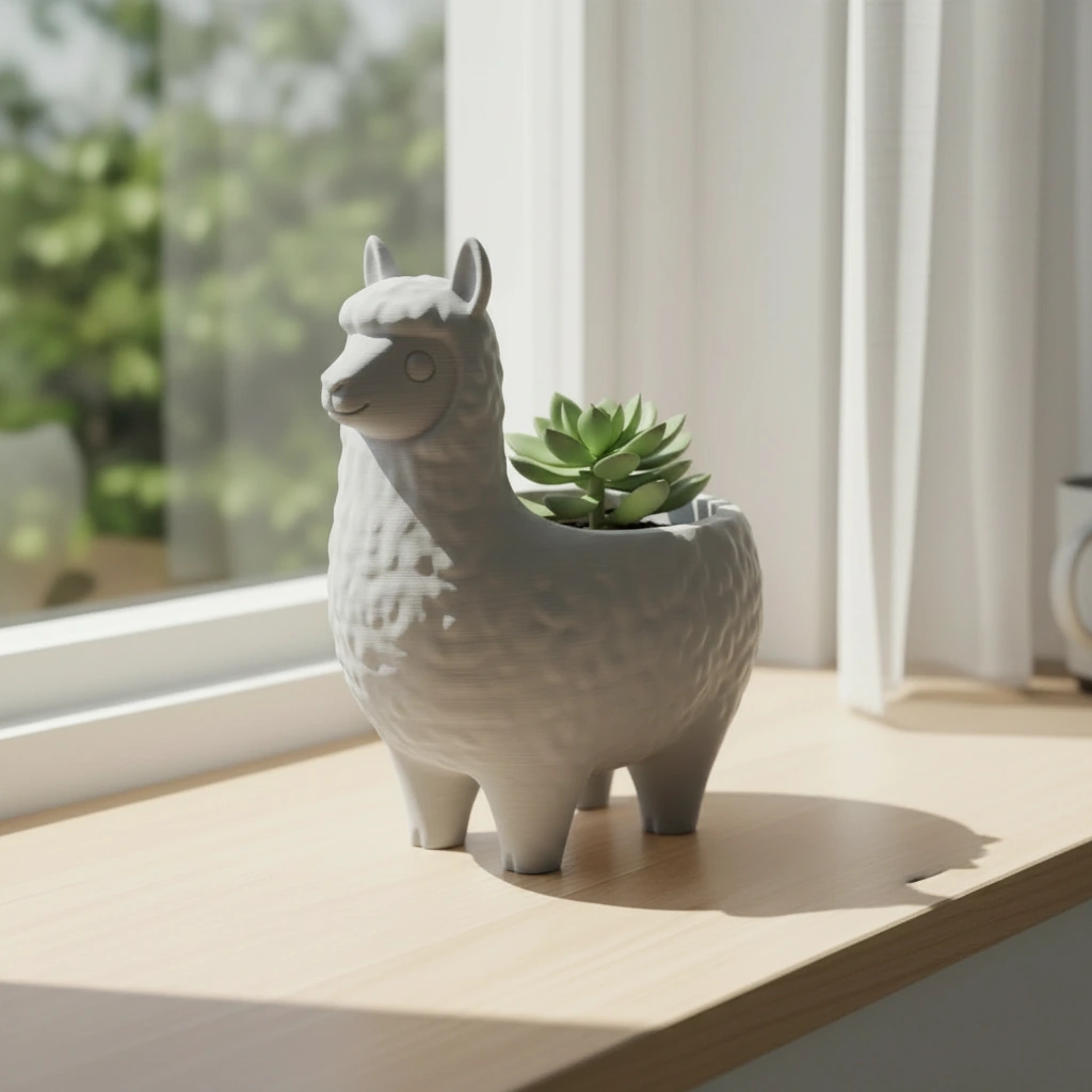 Mini Ghiveci Decorativ Animalut Lama pentru Plante Mici Imprimat 3D - culoare Gri, imprimare 3D Vibecraft