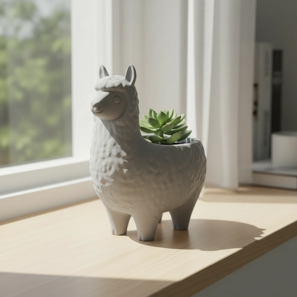 Mini Ghiveci Decorativ Animalut Lama pentru Plante Mici Imprimat 3D - culoare Gri, imprimare 3D Vibecraft