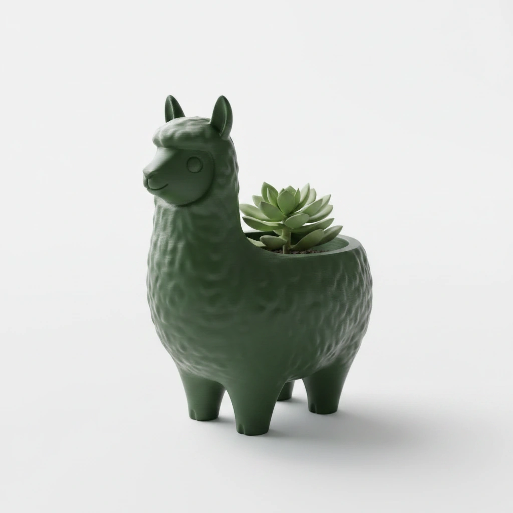 Mini Ghiveci Decorativ Animalut Lama pentru Plante Mici Imprimat 3D - culoare Verde, imprimare 3D Vibecraft