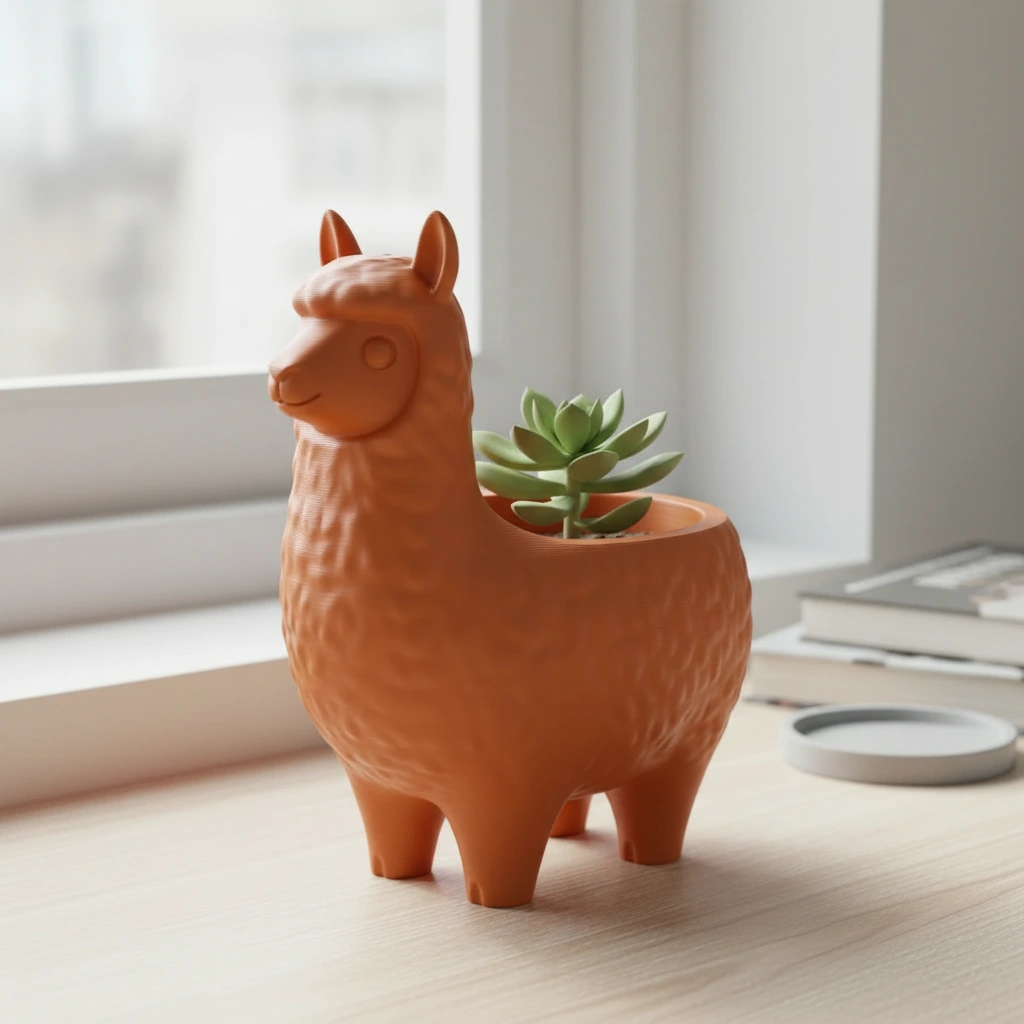 Mini Ghiveci Decorativ Animalut Lama pentru Plante Mici Imprimat 3D - culoare Portocaliu, imprimare 3D Vibecraft