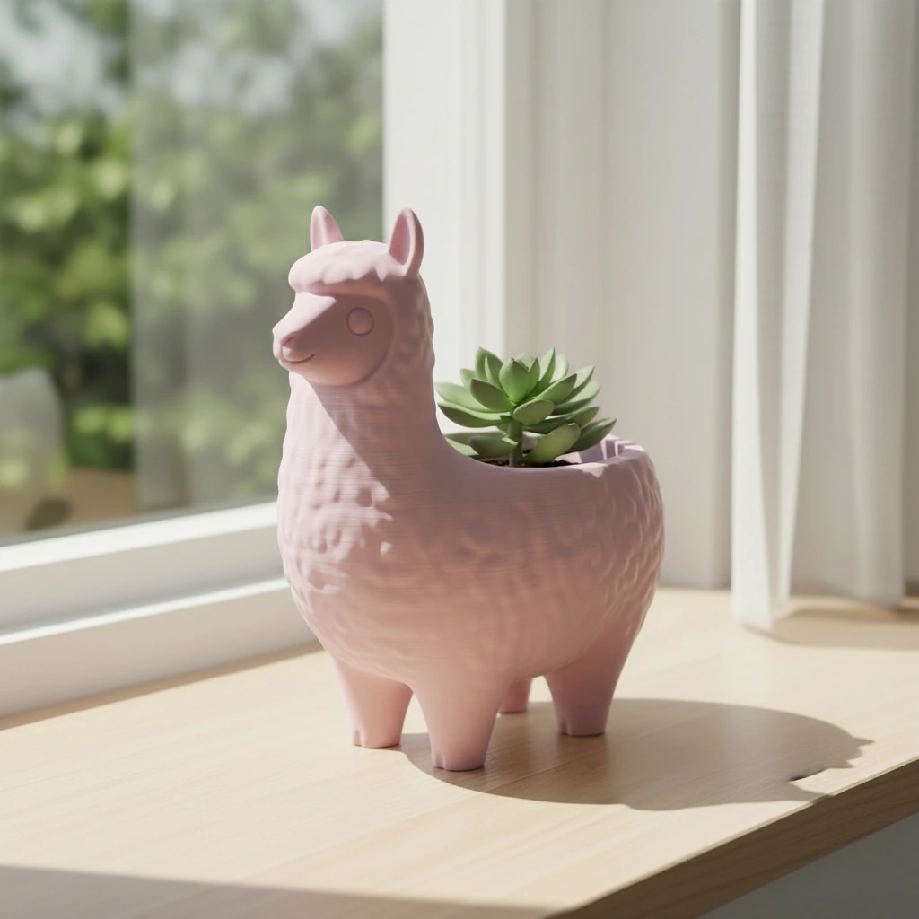 Mini Ghiveci Decorativ Animalut Lama pentru Plante Mici Imprimat 3D - culoare Roz, imprimare 3D Vibecraft