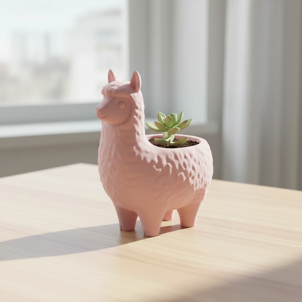 Mini Ghiveci Decorativ Animalut Lama pentru Plante Mici Imprimat 3D - culoare Roz, imprimare 3D Vibecraft