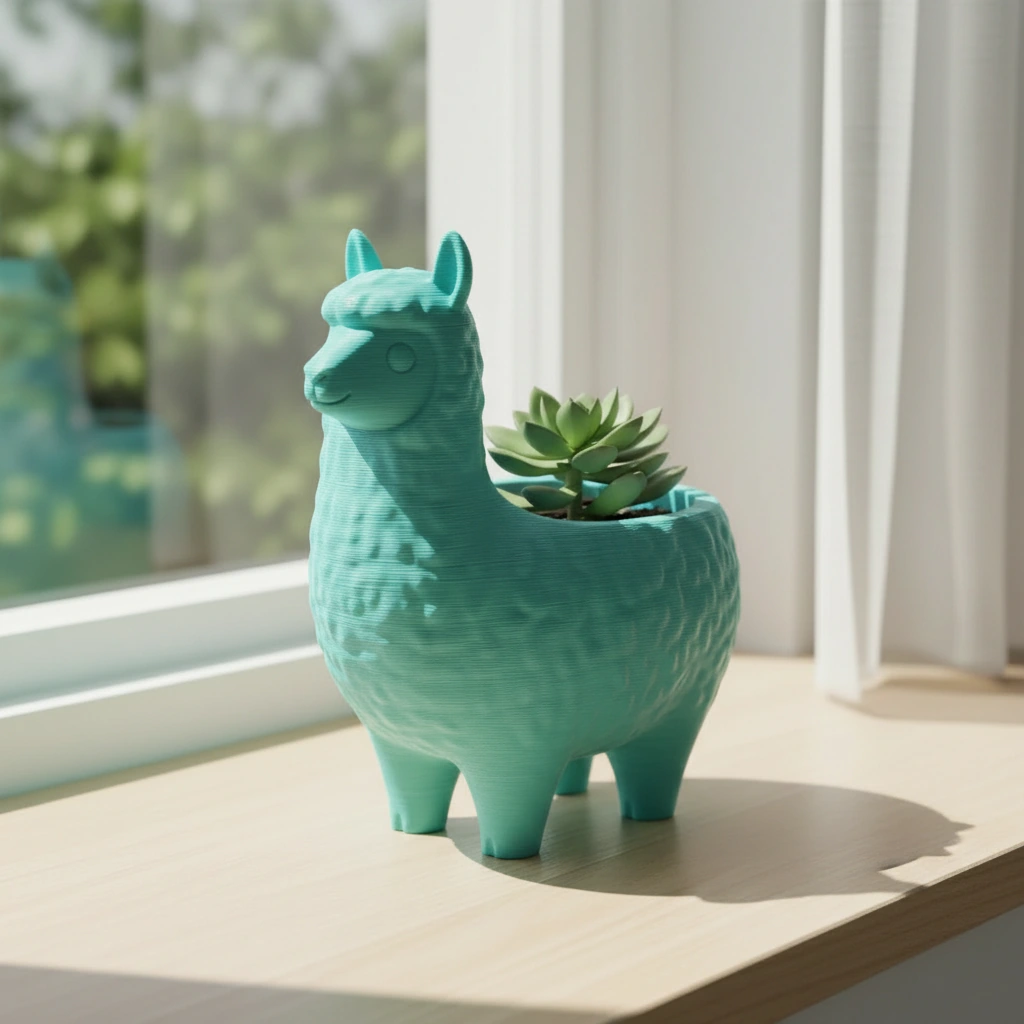 Mini Ghiveci Decorativ Animalut Lama pentru Plante Mici Imprimat 3D - culoare Albastru verzui, imprimare 3D Vibecraft