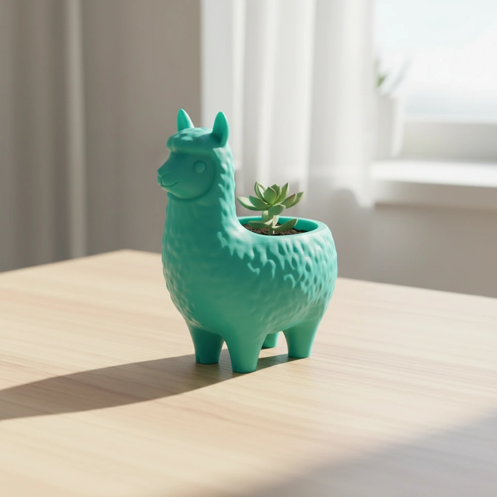 Mini Ghiveci Decorativ Animalut Lama pentru Plante Mici Imprimat 3D - culoare Albastru verzui, imprimare 3D Vibecraft